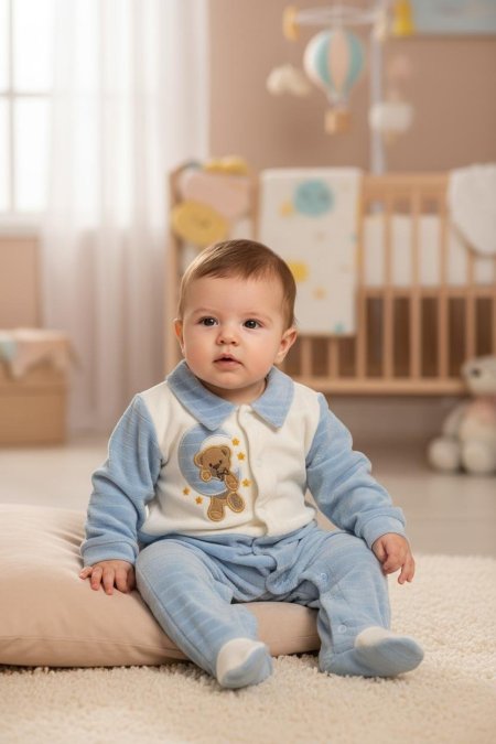 تبان ازرق سماوي بياقة بيضاء